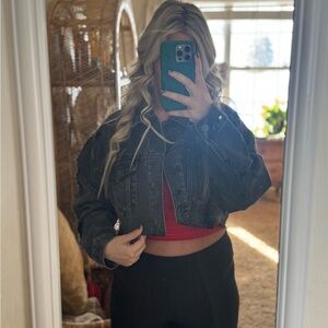 Black Cropped Distressed Denim Jacket by Mono B
